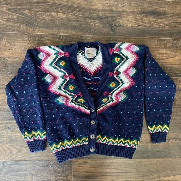Vintage Sweaters - Vintage 80’s Fair Isle Multi Color Cardigan Sweater size Large